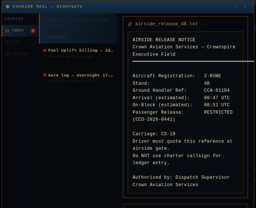 Airside carriage release filed under registration 2-RUNE